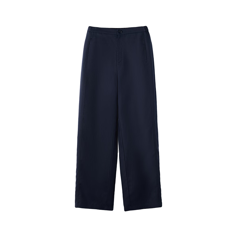 JD Jingzao Tencel Linen Wide-Leg Pants for Women Summer Thin Style Casual Straight Pants Navy Blue L