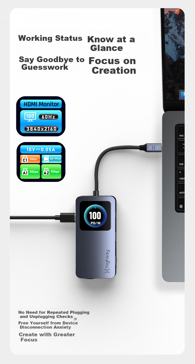 Highsay HM7 PRO Screen Display Type-C Docking Station HDMI 4K Expansion Hub for Apple MacBook iPad with SD/TF Dual Card Reader Adapter 4