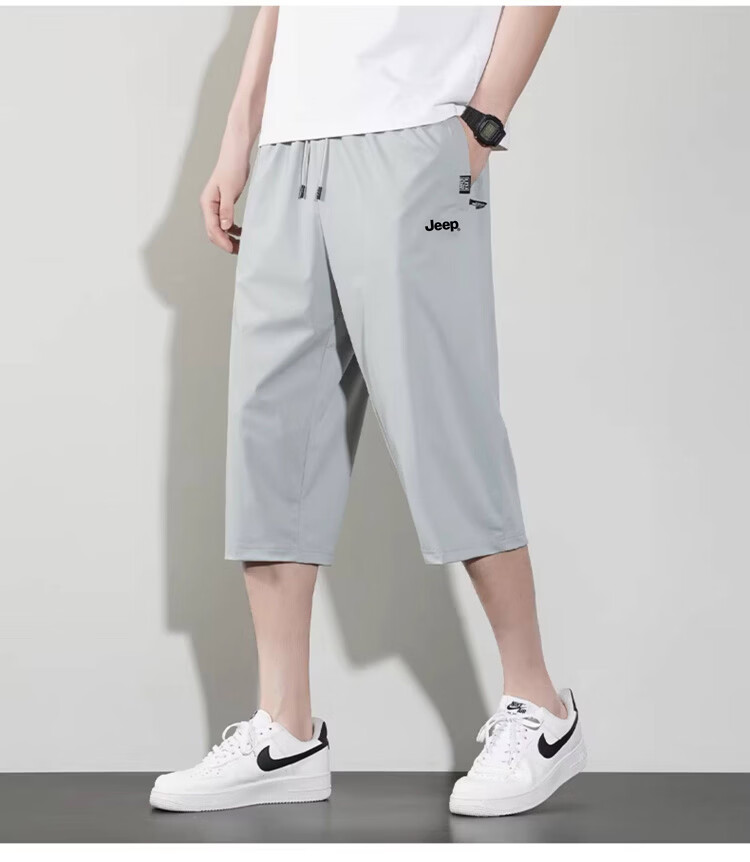 JEEP Men's Summer New Ice Silk Thin Seven-Point Casual Sports Shorts Black L 14
