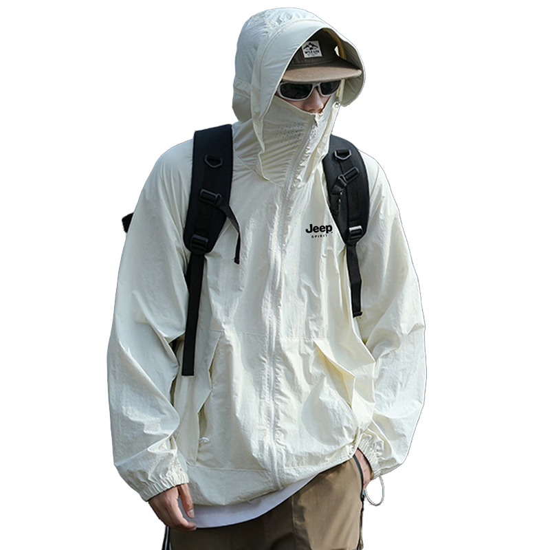 JEEP SPIRIT Unisex Ice Silk Sun Protection Jacket Summer UPF50+ Waterproof UV Protection Coat Beige XL