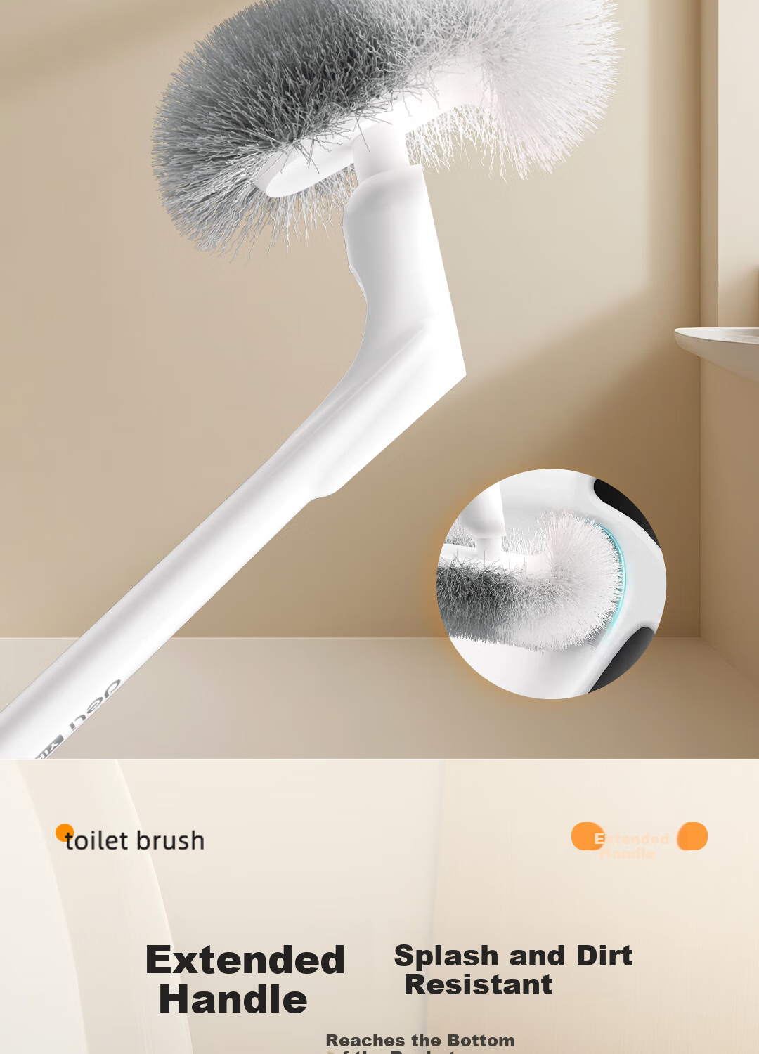 Deli S-Shaped Elbow Toilet Brush Wall-Mounted No-Drill Groove Cleaning Toilet Scrubber 8