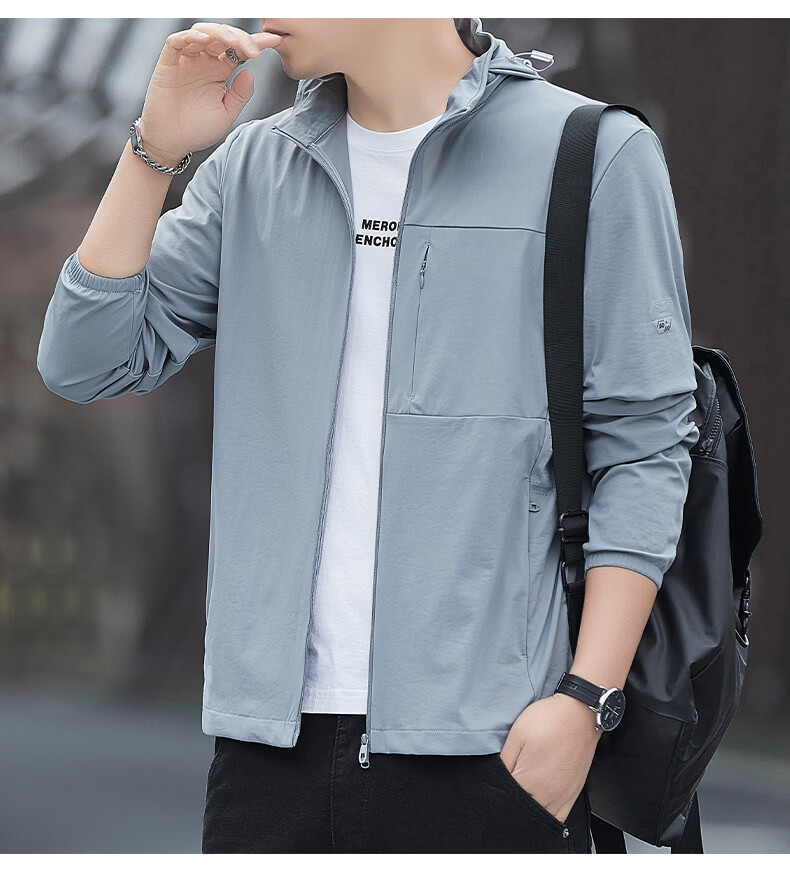 ROMON Men's Summer Ice Silk Quick-Dry Thin Breathable Casual Outdoor Sun Protection Jacket Fishing Coat 8189 Blue XL 18