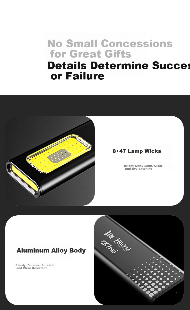 LEM Ultra-thin High Brightness Flashlight Small Portable Rechargeable Outdoor Hiking Mountaineering EDC Mini Magnetic Work Light 16