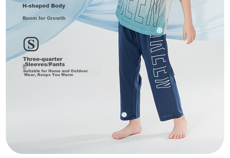 Yingbolun Boys' Summer Thin Short Sleeve Pajama Set for Older Boys 20791 White Blue Size 130 10
