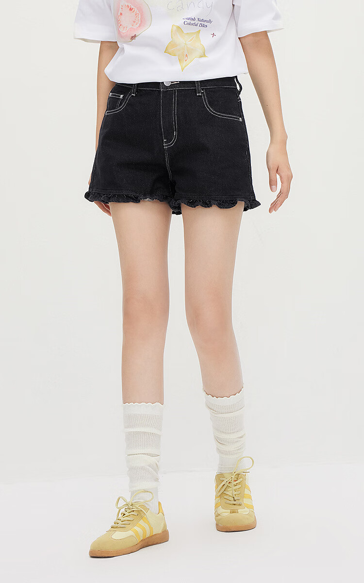 Semir Women's Summer Denim Shorts 2026 Ruffled Hem Sweet Cool A-Line Pants 109326122003 2
