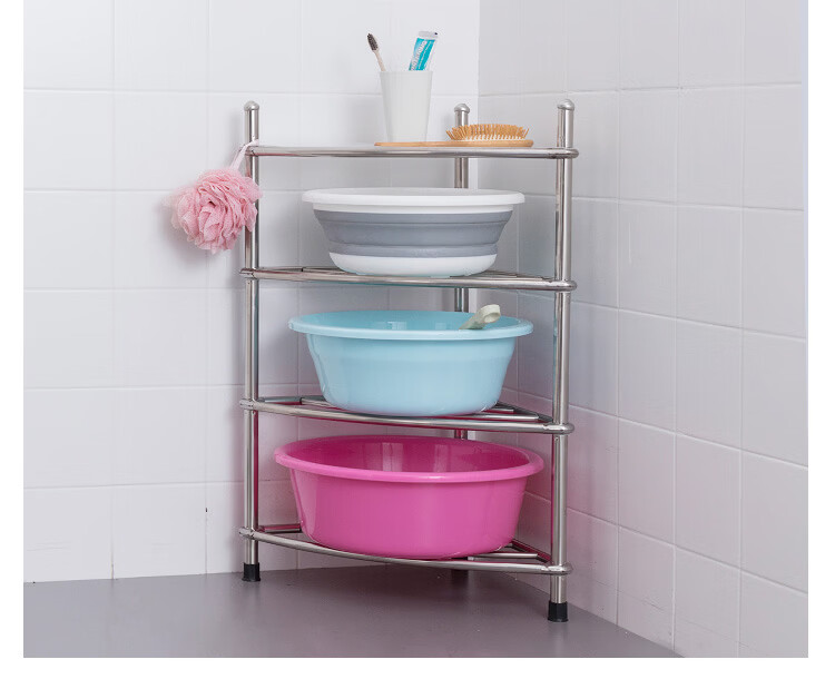 Ouranzhe Stainless Steel 4-Tier Bathroom Basin Rack Floor Storage Shelf Corner Storage Organizer 9