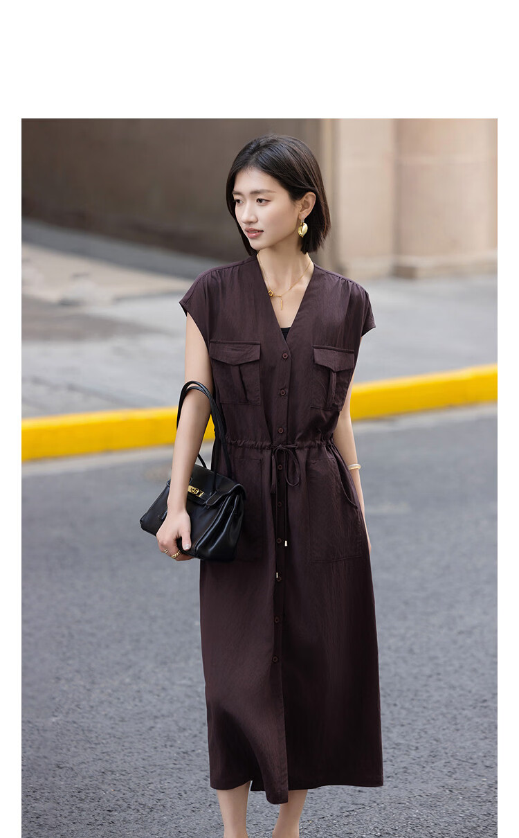 Demana Elegant Aesthetic Summer Urban Style V-Neck Raglan Sleeve Waist-Defining Slimming Concealed Dress for Women High-End Feel 5