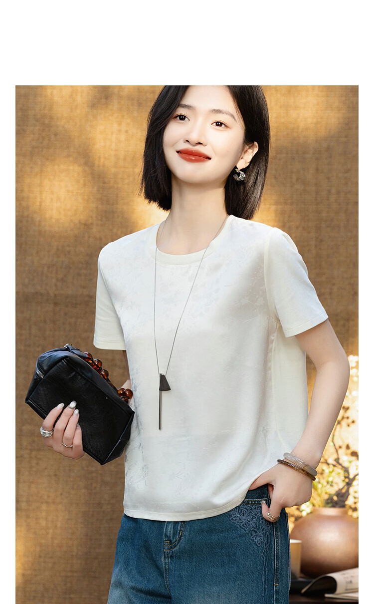 Demana Cloud Cotton Series Summer National Style New Chinese Glossy Jacquard Splicing Slimming Concealing T-Shirt for Women Premium Feel 11