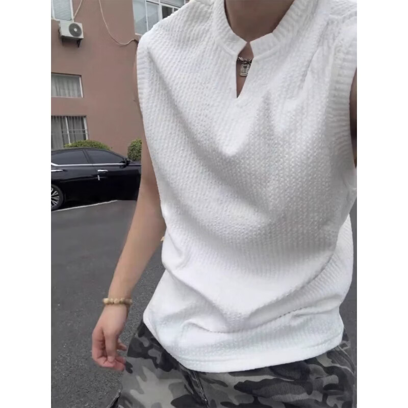 7Jiapin Textured Wrinkle Sports Vest Men's New Summer Sleeveless T-Shirt Fitness Tank Top 7Y26 White 2XL 6