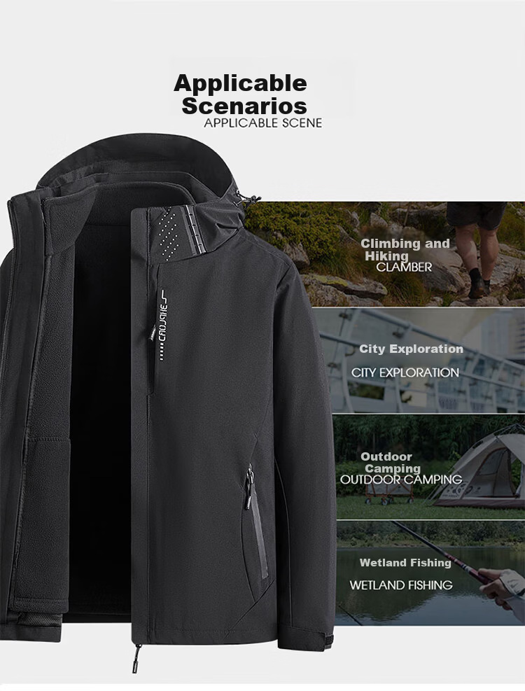 RED DRAGONFLY Men's Autumn Winter Windproof Waterproof Fashion Versatile Outdoor Hiking Mountaineering Jacket Black 2XL 9