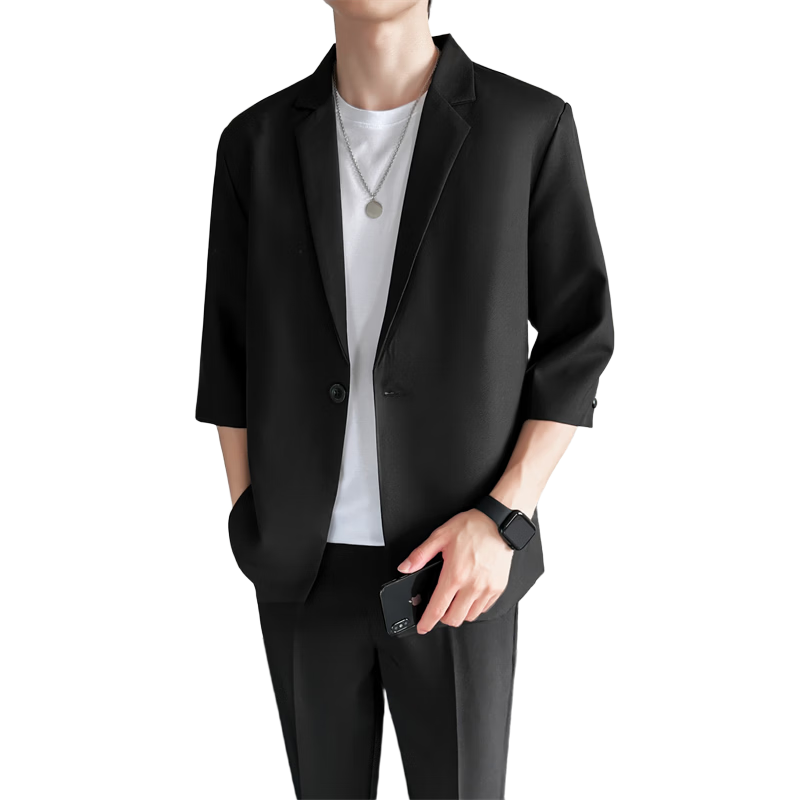 ROMON Men's Summer Breathable Loose Fit Business Casual Trendy Short Sleeve Blazer Jacket Black 2XL