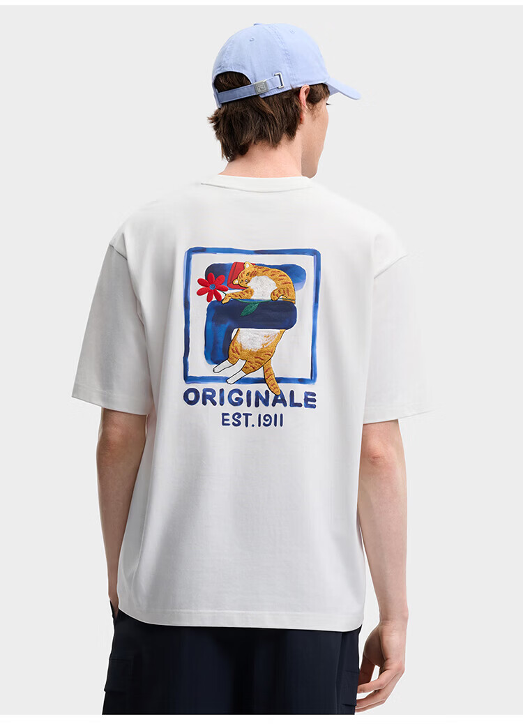 FILA Official Couple's Knitted Short Sleeve Shirt 2026 Summer Fashion Casual Unisex Loose Cat Embroidery T-Shirt 70