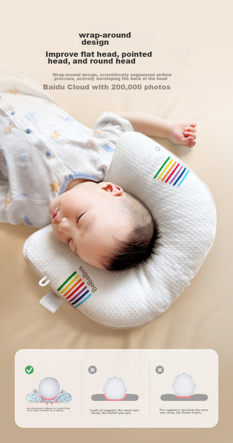 Bebebus Infant Shaping Pillow for 0-6 Months, Round Head Correction, Baby Pillow for 0-1 Year Old, Anti-Bacterial And Anti-Mite Model 8