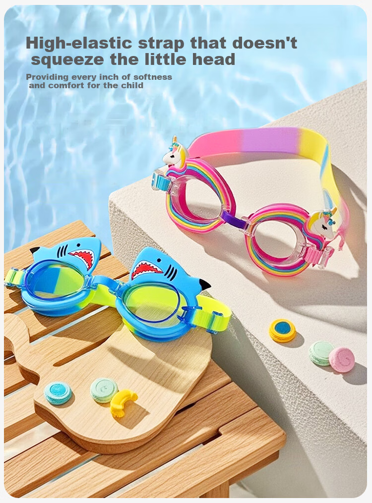 9i9 Kids Anti-Fog Swimming Goggles Professional Waterproof HD Diving Gear Shark Swim Cap Set Ages 2-10 F39 Blue 6