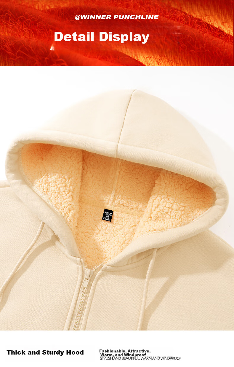 Baleno Men's Winter 2025 Fleece-Lined Thickened Lamb Wool Hoodie Jacket Warm Zip-Up Sweatshirt 11