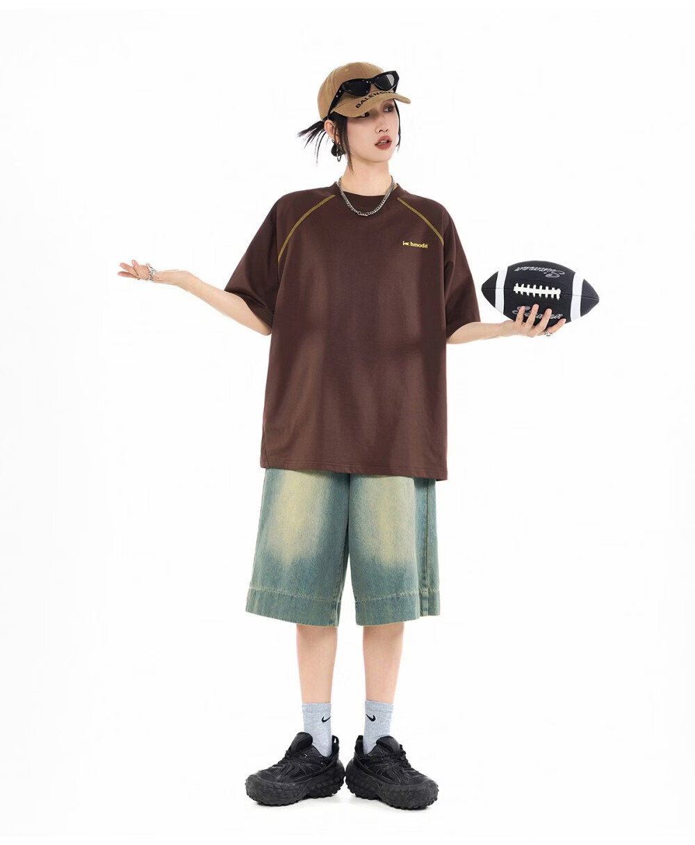 ICH MODE Hasselblad Line Round Neck Short Sleeve T-Shirt Women Summer New Outdoor Sports Half Sleeve Five-Point Sleeve Top Black M 20