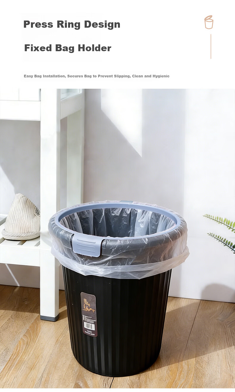 Jinghui Sichuang Press-Ring Trash Can 10L Thickened Large Capacity Black Household Kitchen Bathroom Office Cleaning Waste Bin Random 1 Pack 4