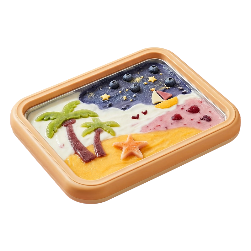 CHIGO Stir-Fried Yogurt Machine Stir-Fried Ice Machine Ice Cream Maker Children's Non-Electric Stir-Fried Ice Plate Titanium (Ti) Apricot White [Large Size with Dust Cover]