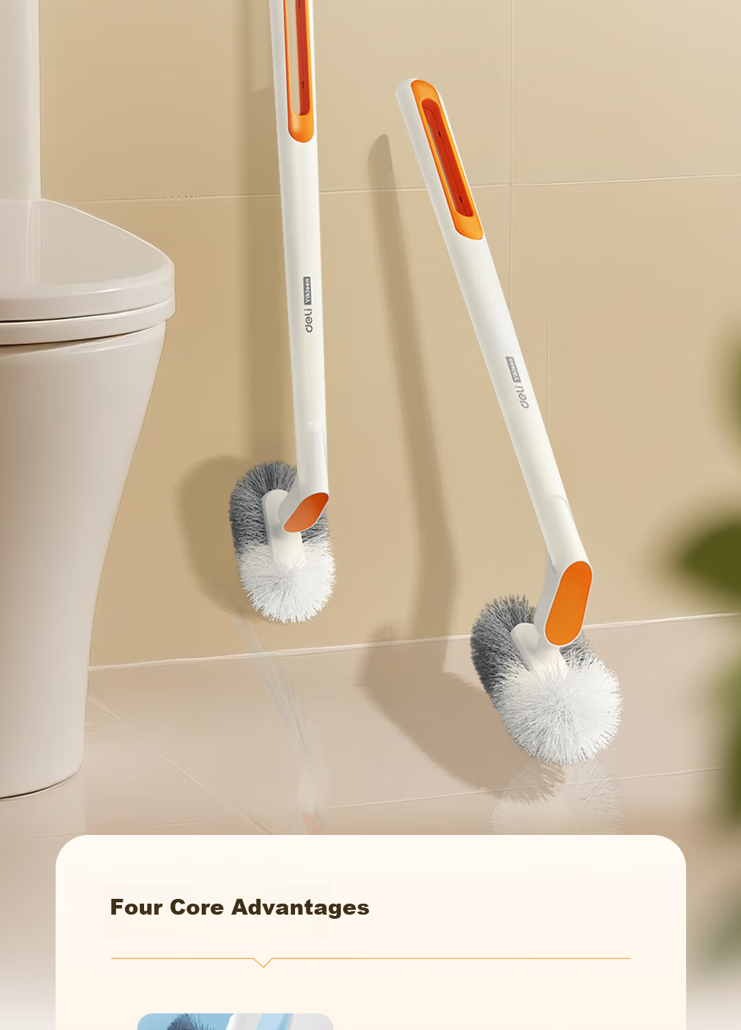 Deli S-Shaped Elbow Toilet Brush Wall-Mounted No-Drill Groove Cleaning Toilet Scrubber 2