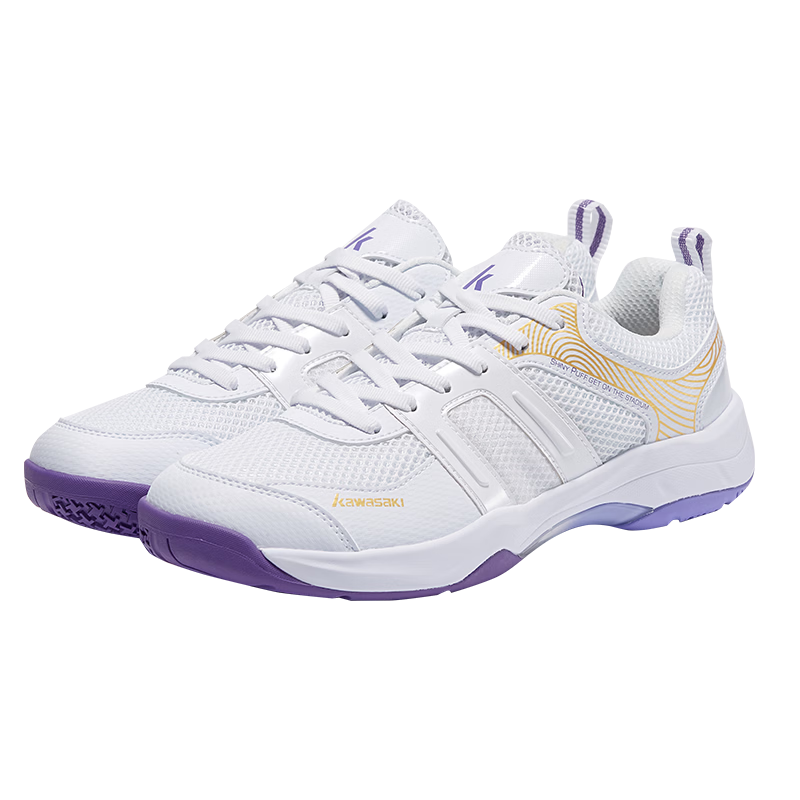 KAWASAKI K-073D Plus Badminton Shoes Durable Shock Absorption Breathable Unisex Sports Running Shoes White Purple Size 36
