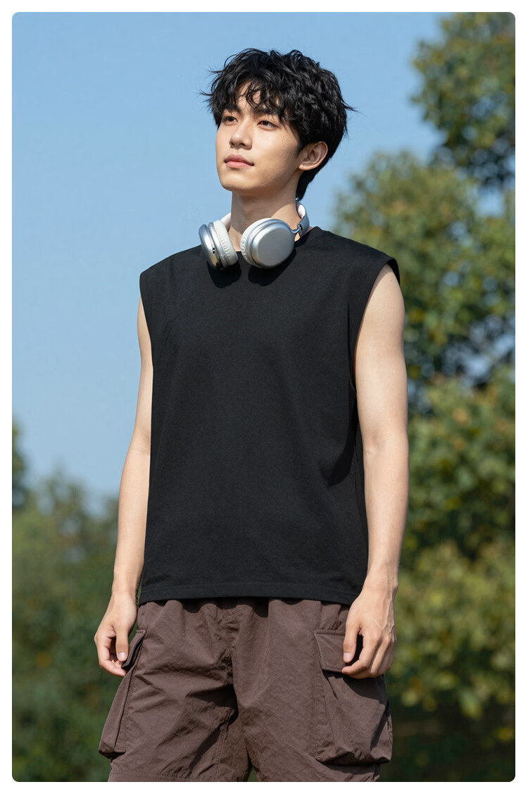 Herbal Original Pure Cotton Men's Summer Vest Loose Fit 100% Heavyweight Sleeveless T-Shirt Base White Basketball Sports Tank Top 7