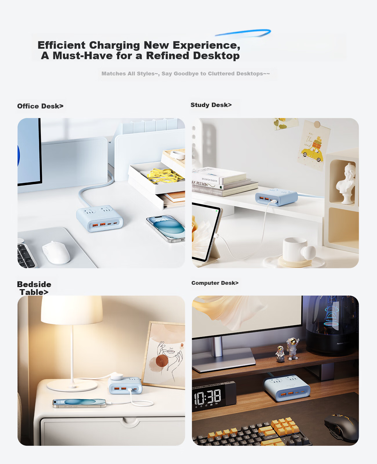 ORICO 25W Socket Small Square Desktop Charging Station, Multifunctional Power Strip for Student Dormitory, Compatible with Apple Huawei Xiaomi, 1.8 Meters White 3
