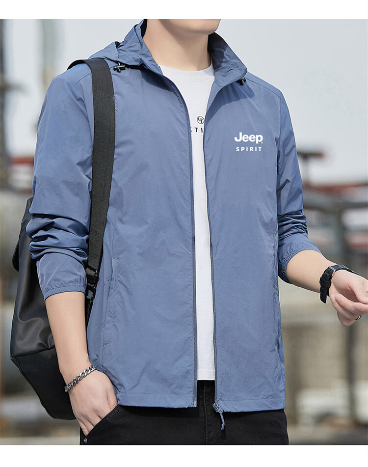 JEEP SPIRIT Men's Summer Ice Silk Breathable Sun Protection Jacket Quick-Dry Outerwear Mountain Gray L 9