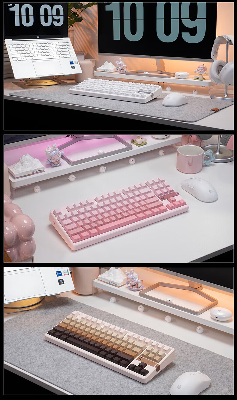 HP GT87 Custom Wireless Tri-Mode Bluetooth Gaming And E-Sports Dedicated Computer Keyboard with White Equal Height Lines And Glass Switches 13