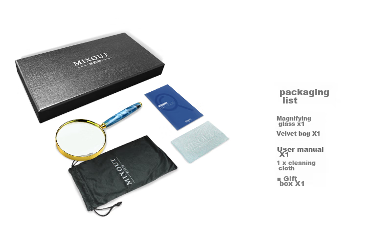 MIXOUT Handheld High-Definition Magnifying Glass for Reading Books And Newspapers, Appreciation of Art, Gold-Edged Blue-Striped Magnifier 12