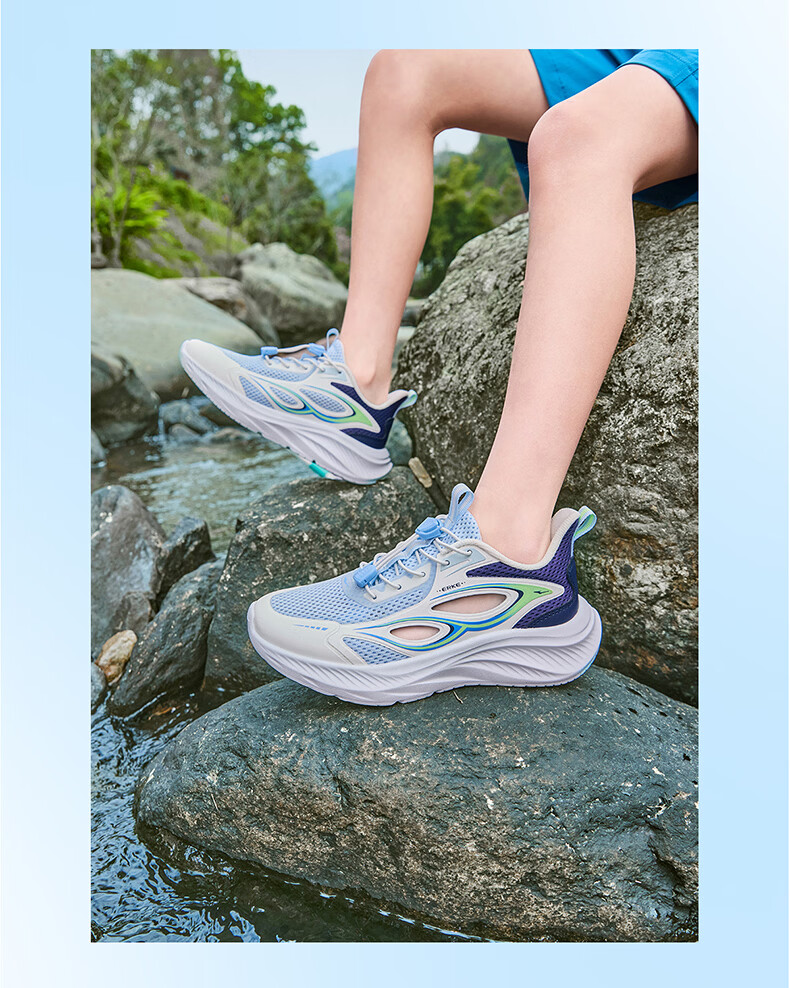 ERKE Kids Sandals Boys and Girls Children's Non-slip Beach Frame Shoes Microcrystalline White/Mist Blue/Midnight Blue Size 36 14