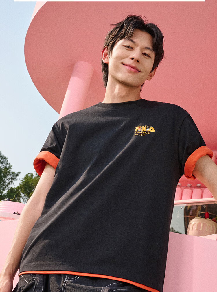 FILA Official Couple's Knitted Short Sleeve Shirt 2026 Summer Fashion Casual Unisex Loose Cat Embroidery T-Shirt 9