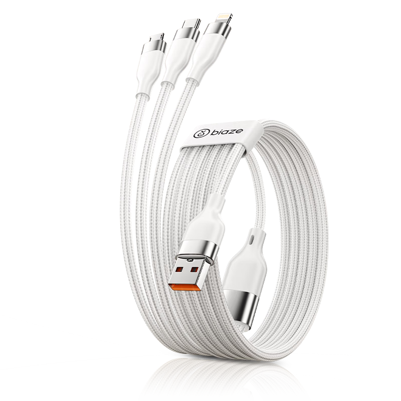 BIAZE 3-in-1 Charging Cable Super Fast 100W Multi-Head Car Charger Compatible with Type-C Android Apple iPhone 17/16/15 Huawei Xiaomi Phones
