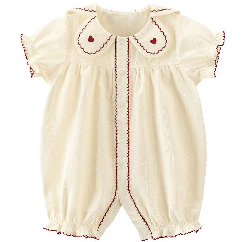 Guaiqi Bear Baby Girl Pure Cotton Short Sleeve Romper Summer Infant Sweet Breathable Thin Jumpsuit Outfits