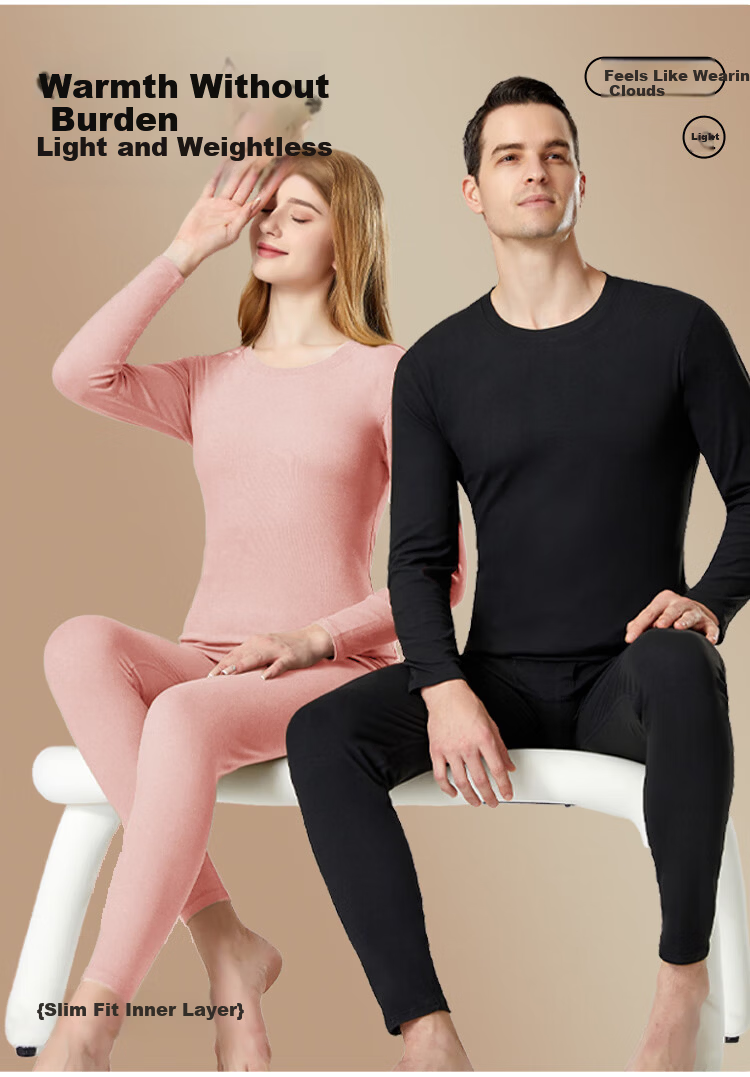 GUJIN Men's Thermal Underwear Set Cashmere Mulberry Silk Warm Abdomen Skin-Friendly Heat Retaining Seamless Base Layer Autumn Top and Bottom 13