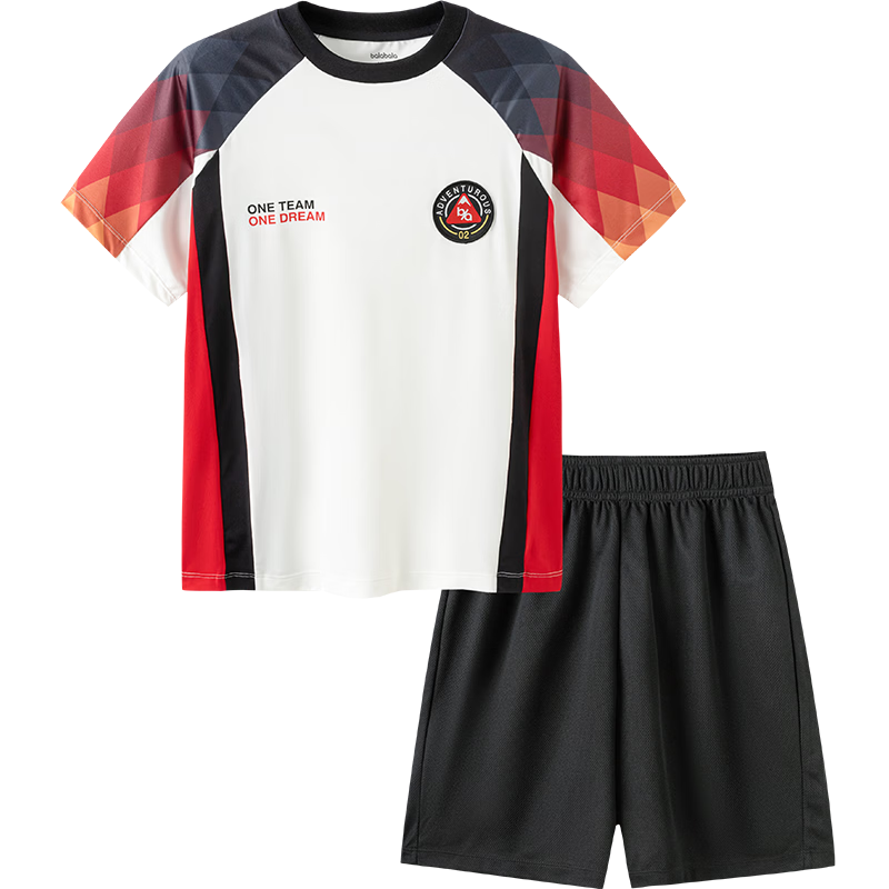 Balabala Kids Short Sleeve Set Boys Girls Baby 2-Piece Summer 2026 Football Jersey and Shorts Moisture-Wicking Quick-Dry