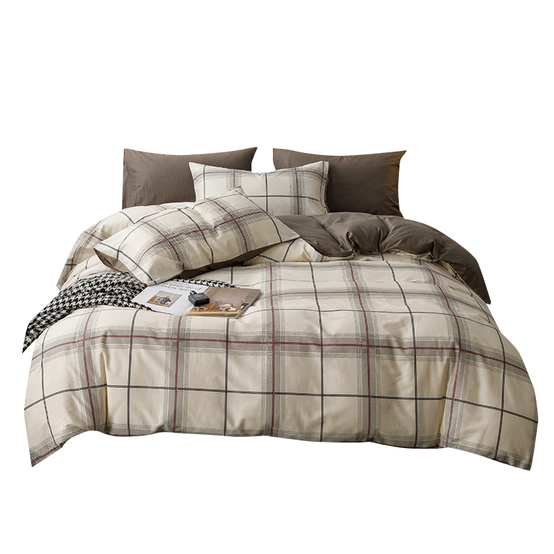 MUJI 100% Cotton Bedding Set 4-Piece for 1.8m Bed, Fitted Sheet, Duvet Cover 200x230cm, Lisbon