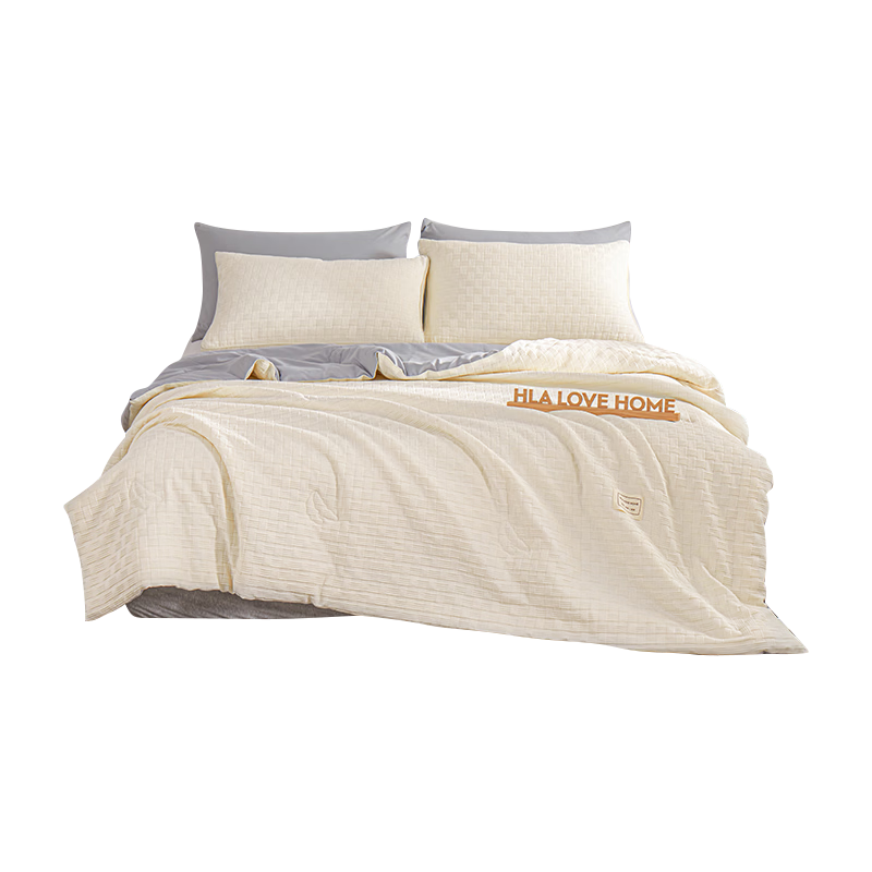 HLA Antibacterial Satin A-Class 21% Soy Fiber Summer Quilt 220*240cm Cream White + Light Gray