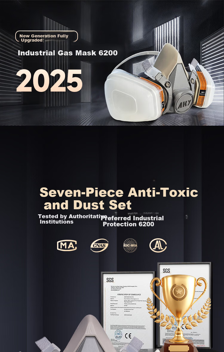 Aokeyun Dust Mask, Heavy-Duty Industrial KN95, Head-Mounted Non-Ear-Strapping, for Spray Painting, Silicone Face Shield, Paint Sprayers, Welders, Anti-Smoke, Secondhand Smoke, Breathing Valve, Breathable, Guardian - Quantum Gray 1