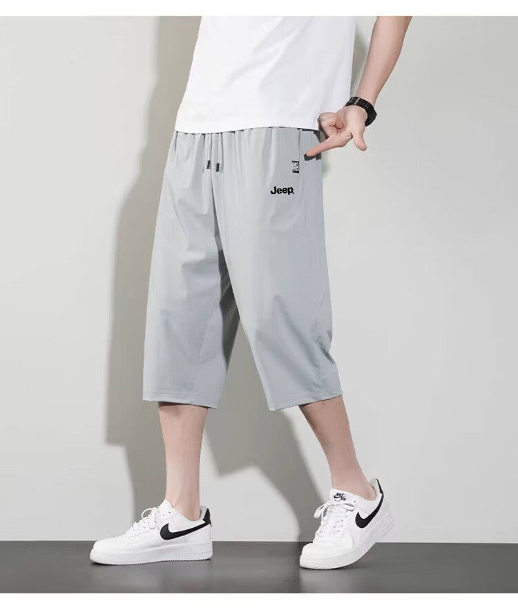 JEEP Men's Summer New Ice Silk Thin Seven-Point Casual Sports Shorts Black L 15