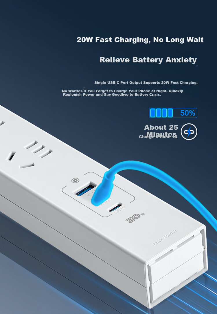 BULL 20W Fast Charging PDU Desktop Overload and Overpower Protection Under-Desk Gaming Cabinet Power Strip Socket, Master Control 8 Outlets + USB, 1.8m, Distant Mountain Gray 4