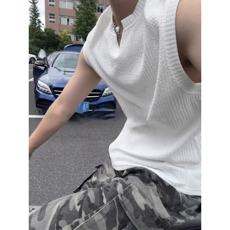 7Jiapin Textured Wrinkle Sports Vest Men's New Summer Sleeveless T-Shirt Fitness Tank Top 7Y26 White 2XL 7