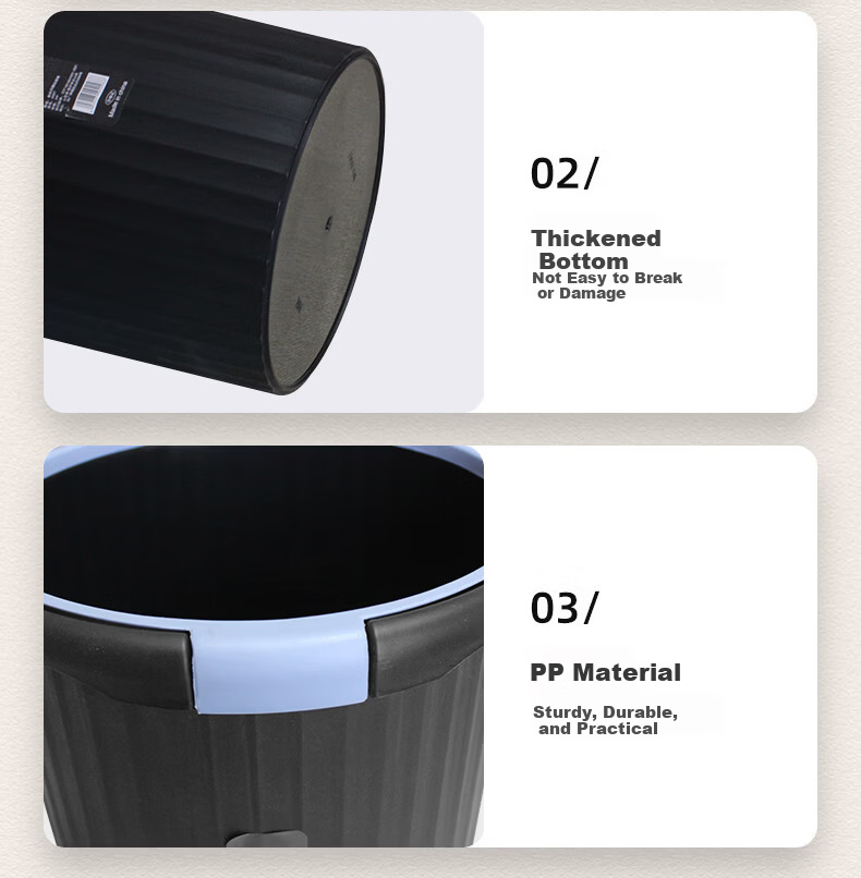 Jinghui Sichuang Press-Ring Trash Can 10L Thickened Large Capacity Black Household Kitchen Bathroom Office Cleaning Waste Bin Random 1 Pack 9