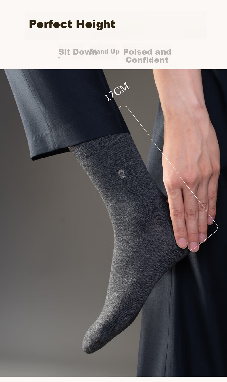 Pierre Cardin 10A Antibacterial Wool Socks for Men Autumn Winter Mid-Calf Sheep Wool Warm Thickened Business Long Socks Gift Box 8