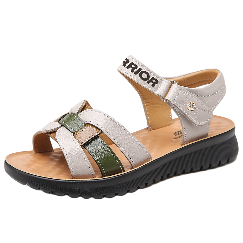 Warrior Mom Sandals 2026 New Summer Non-Slip Soft Sole Genuine Leather Middle-Aged and Elderly Women's Shoes 1150 Green Size 38