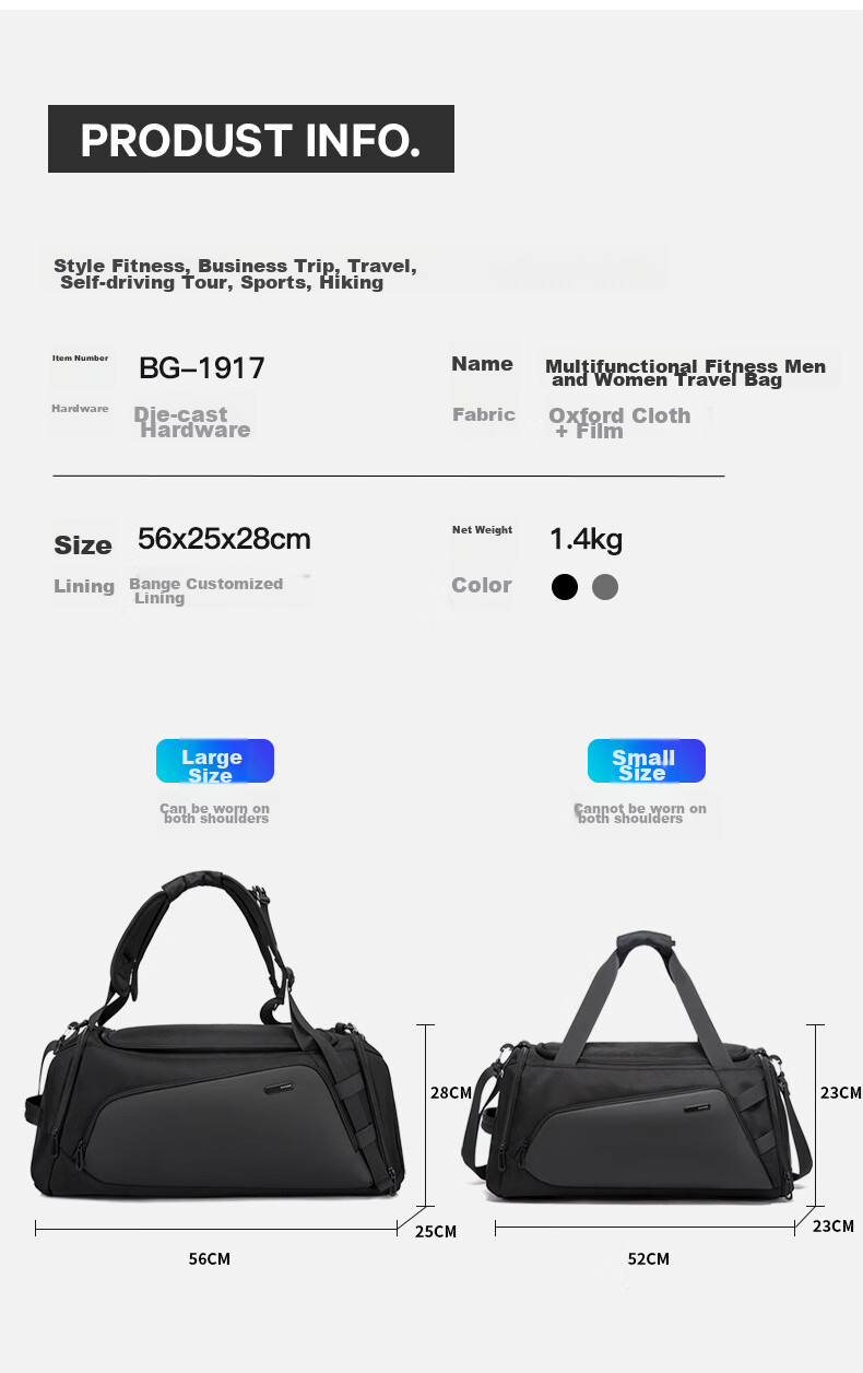 Bange Gym Bag for Men, Dry And Wet Separation, Sports Handbag with Large Capacity, Crossbody Bag with Separate Shoe Compartment, Travel Bag, 1917 Gray 6