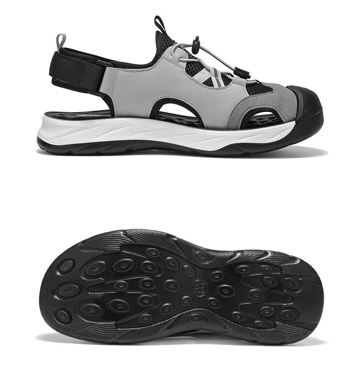 Warrior Men's Summer Breathable Mesh Sandals Closed-Toe Casual Beach Shoes Versatile Outdoor Sandals 1794 Beige Black Size 43 26