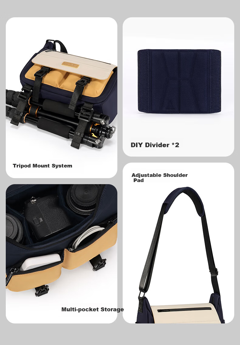 CWATCUN Kaden Single Shoulder Camera Bag Waterproof Outdoor Travel Crossbody Storage Digital Camera Accessory Bag 7