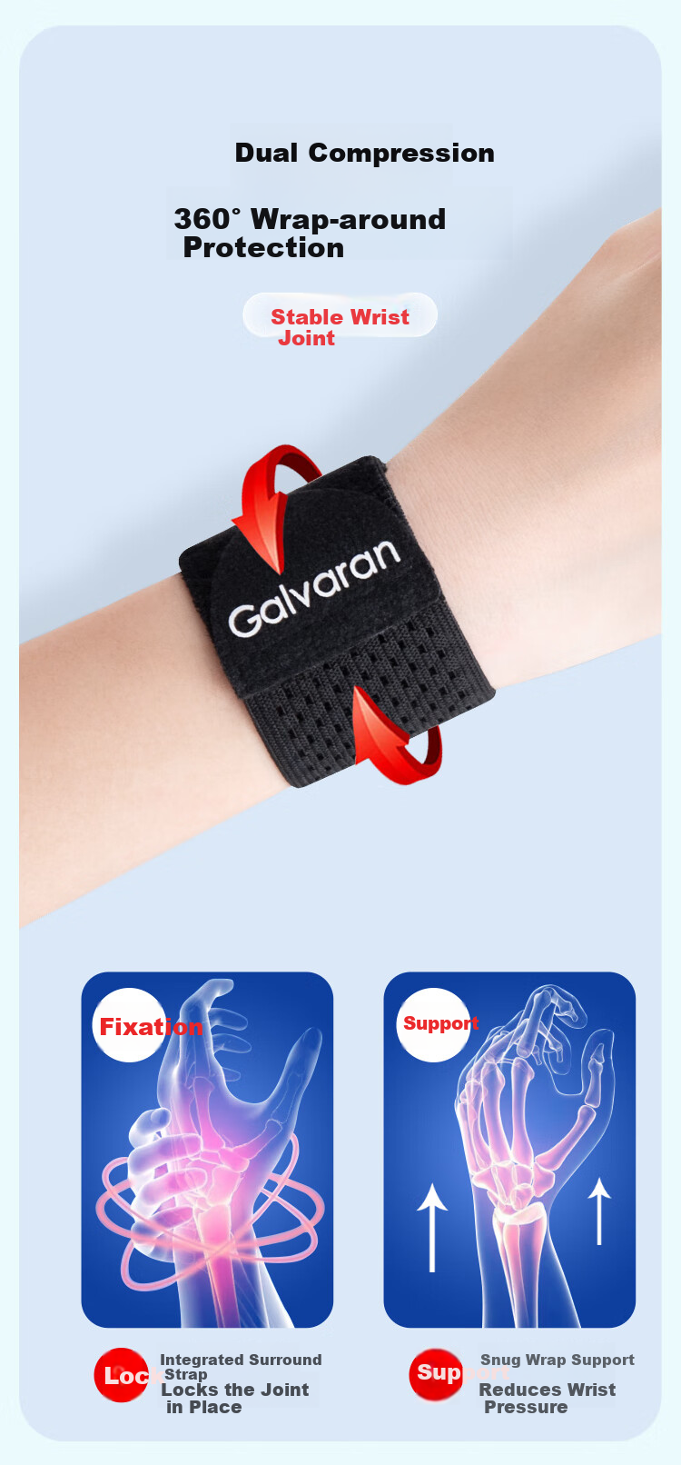 GALVARAN Wrist Support Brace for Tendon Sheath Wrist Sprain Unisex Pain Relief Sports Fitness Joint Stabilizer Lightweight Sleeve [Gray] 5