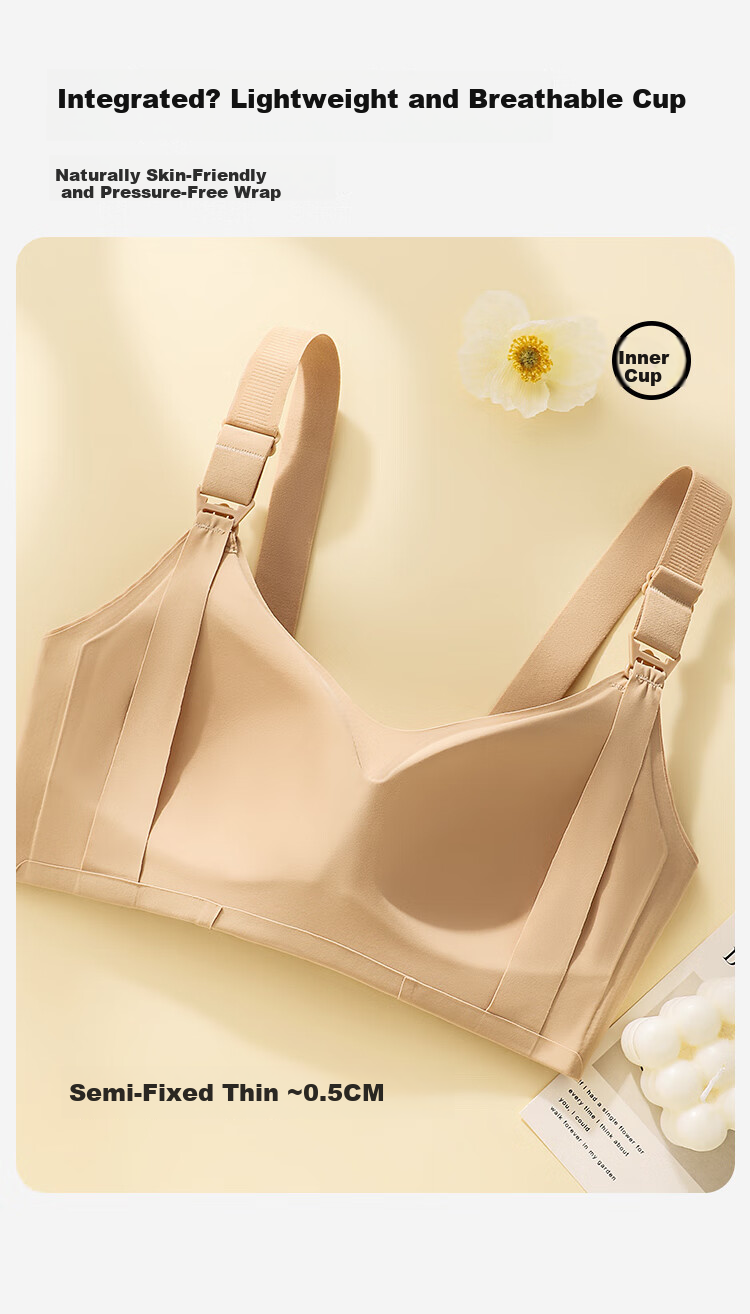 Moonbadi Maternity Nursing Bra for Pregnant Women, Convenient Shoulder Open Buckle, Bare Skin Seamless Wireless Push-Up Support Bra 6