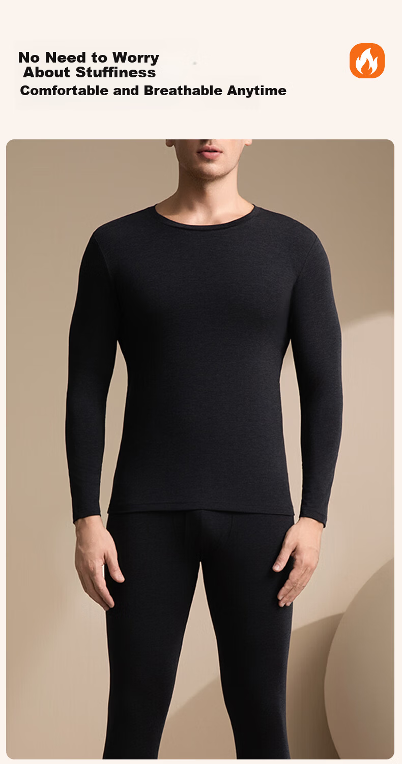 GUJIN Autumn Winter Thermal Underwear Set for Men Seamless Base Layer Top and Bottom 12